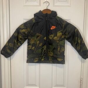 Nike Camo Full Zip‎ Hooded Jacket Boys Size 2T Orange Logo